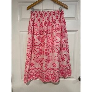 VTG 80s Nina Leslie Cotton Skirt Pink White Floral‎ Paisley Boho Summer Flowy OS